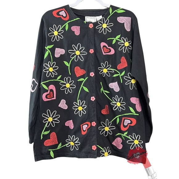 Michael Simon Sweaters - Michael Simon Lite Cardigan Women Medium Black‎ Floral Embroidery Sweater Boho
